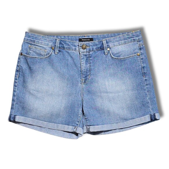 Relativity Pants - Women's Size 14 Mid-Rise Cuffed Stretch Denim Shorts Relativity Medium Wash